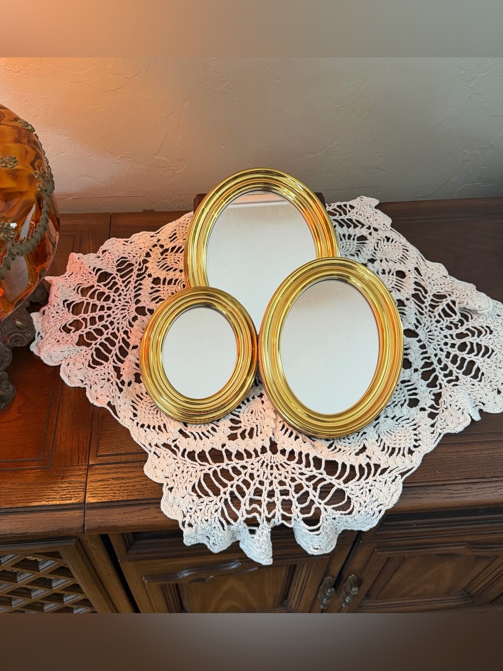 Set of 3 Vintage Home Interiors & Gifts Oval Gold Wall Mirrors